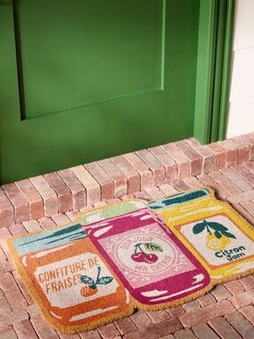 NWT Anthropologie Jam Jar Shaped Coir Printed Doormat
